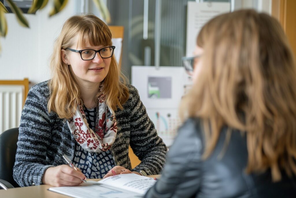 Opinto-ohjaaja neuvoo opiskelijaa opinnoissa.