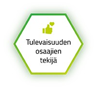 Vihreäreunaisen hunajakennon sisällä teksti Tulevaisuuden osaajien tekijä.